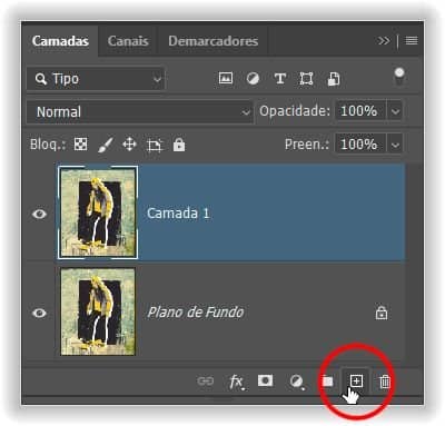 Segurando Ctrl (Win) / Command (Mac) enquanto clica no ícone Nova Camada.