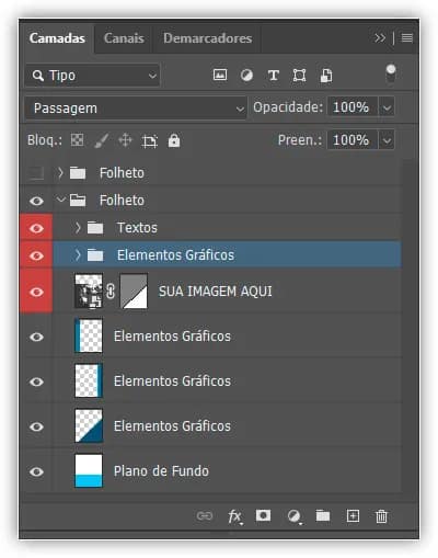 As camadas selecionadas agora estão aninhadas dentro do novo grupo.