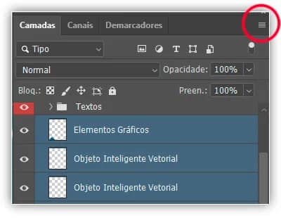 Clique no ícone do menu do painel Camadas.