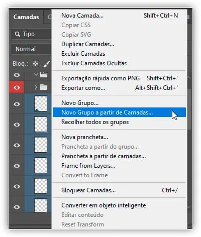 Escolha "Novo grupo a partir de camadas" no menu.