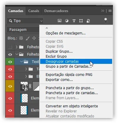 Removendo os dois grupos de camadas do grupo maior.