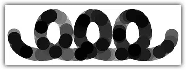 Uma pincelada com Tremulação de Opacidade definida como 100%.