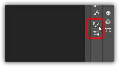 O ícone de alternância na Barra de opções abre e fecha o painel Pincéis.