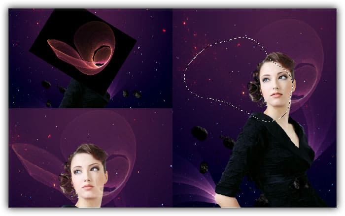 Crie uma manipulação fotográfica cósmica abstrata colorida