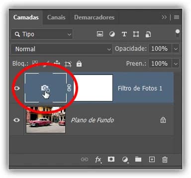 Clicando no ícone do Filtro de Fotos para desmarcar a máscara de camada.