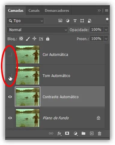 Desativando as camadas "Auto Color" e "Auto Tone".