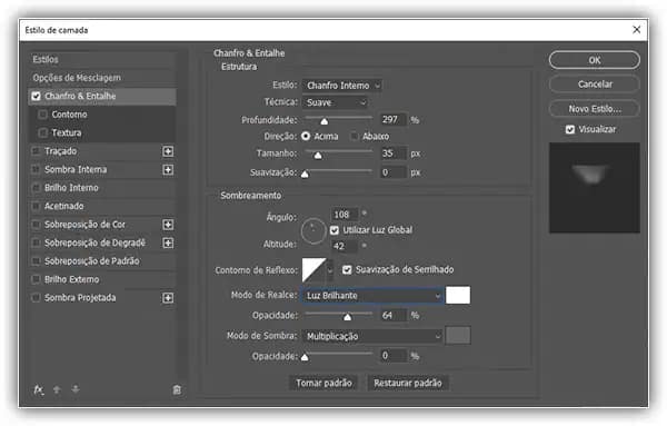 Adicione um Chanfro & Entalhe com estas configurações.