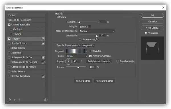 Adicione um traço com estas configurações.