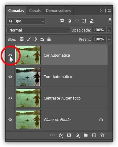 Selecionando e ativando a camada "Auto Color".
