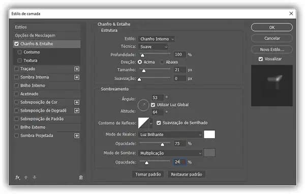Adicione um Chanfro & Entalhe com estas configurações.
