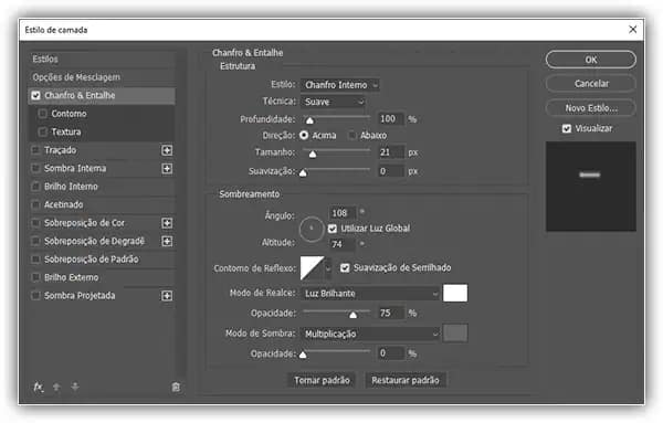 Adicione um Chanfro & Entalhe com estas configurações.