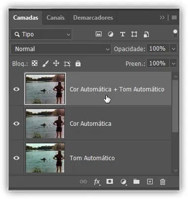 A nova camada "Cor Automática + Tom Automático".