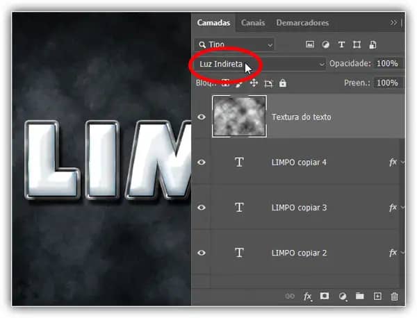 Altere o modo de mesclagem da camada Textura de texto.