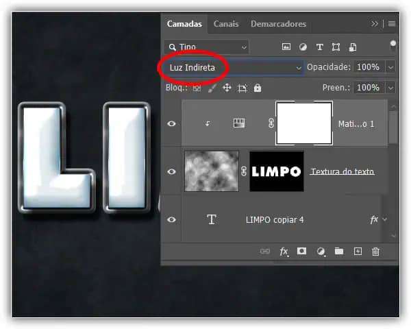 Mude o modo de mesclagem da camada de ajuste para Luz Indireta.