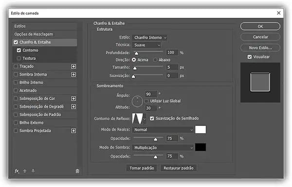 Adicione um Chanfro & Entalhe com estas configurações.
