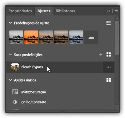 Clicando na predefinição para aplicá-la à imagem.