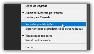 Escolhendo Importar Predefinições.
