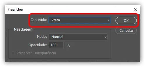 Definindo o conteúdo do preenchimento como preto.