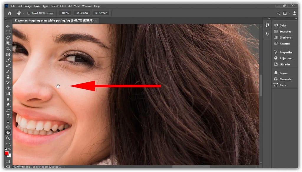 Panorâmica da imagem com a ferramenta Mão.