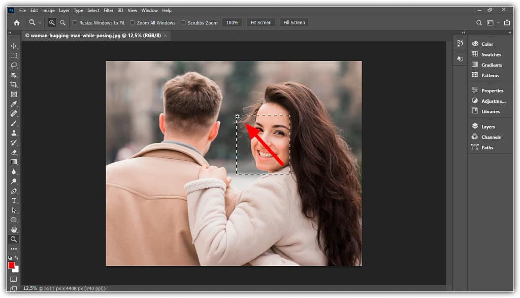 Com o Scrubby Zoom desativado clique e arraste um contorno de seleção com a ferramenta Zoom.