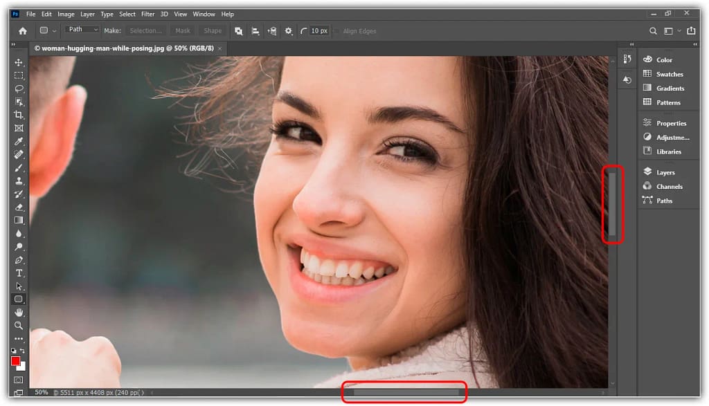 Panorâmica da imagem com as barras de rolagem.