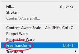 Para redimensionar a foto, usaremos o comando Free Transform