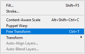 Selecionando a free transform. Efeito de texto com explosão de luz
