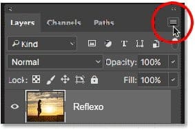 Clicar no ícone do menu do painel Camadas.