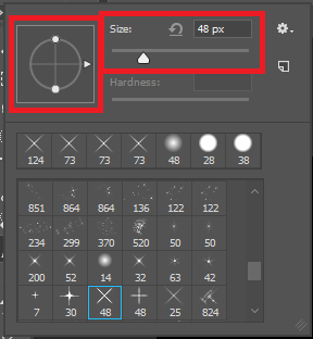 Ajuste o ângulo e o tamanho do pincel