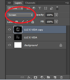 Alterando o modo de mesclagem da camada de Normal para Screen.