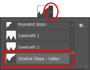 Efeitos de texto do Adobe Photoshop: Selecionando o contorno 'Shallow Slope-Valley'.