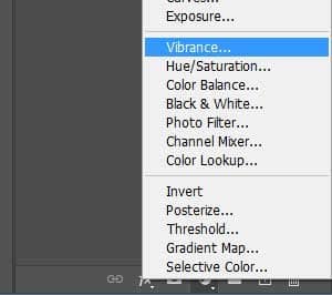 Escolha Vibração (Vibrance) na lista