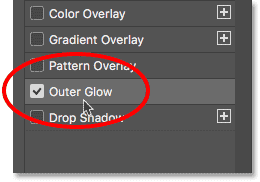 Selecionando o estilo de camada Outer Glow.