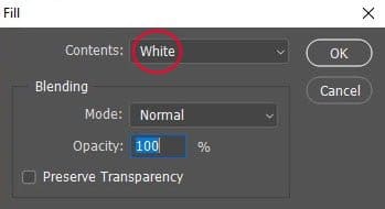 Configurando a opção Usar como Branco na caixa de diálogo Preenchimento.
