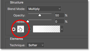 Clicando na amostra de cor Inner Glow