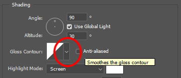 Texto efeito plástico fácil do Adobe Photoshop: Clicar na seta apontando para baixo ao lado da miniatura de visualização do contorno.