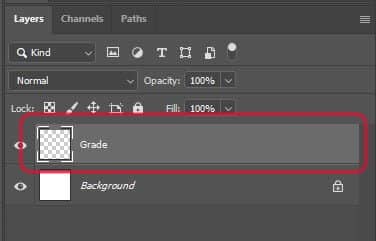 A camada Grade aparece no painel Camadas.