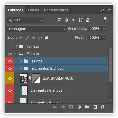 O painel Camadas após desagrupar os dois grupos de camadas.