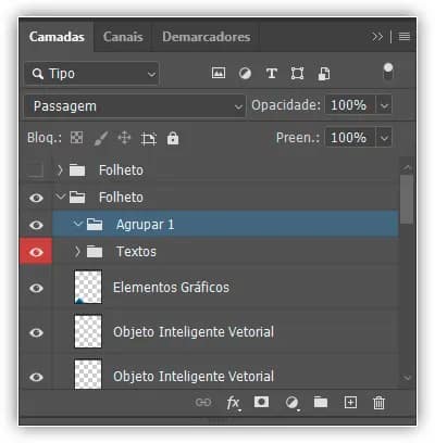 Um novo grupo, "Agrupar 1", aparece no topo da pilha de camadas.