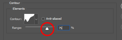 Efeitos de texto do Adobe Photoshop: Aumentando o valor do Raio do contorno para 85%.