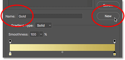 Salvando o gradiente personalizado como uma predefinição efeito de texto dourado no Photoshop cc cs6