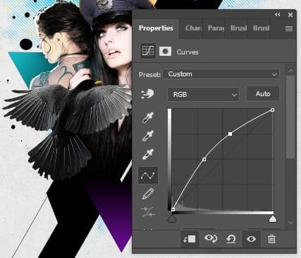 Ajuste o brilho do pássaro aplicando uma camada de ajuste de Curvas (Curves).