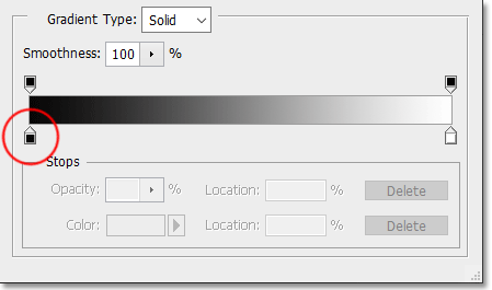 Clique duas vezes na parada de cor preenchida em preto à esquerda.