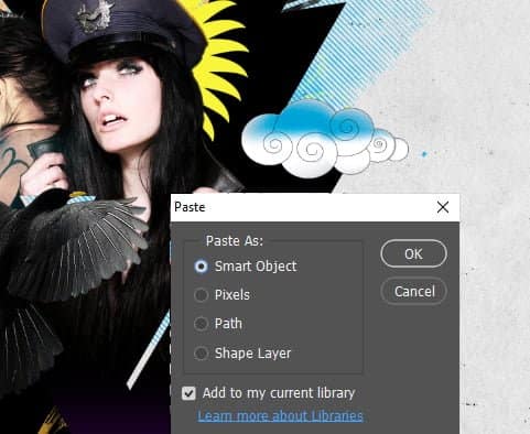 Selecione todas as formas e copie-as. Volte para o Photoshop e cole-o como um vector smart object.