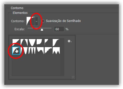 Clique na seta apontando para baixo e selecione o contorno "Meia Rodada", linha inferior, extrema esquerda.