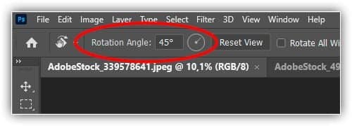 Use a opção Ângulo de rotação para girar a exibição em ângulos específicos.