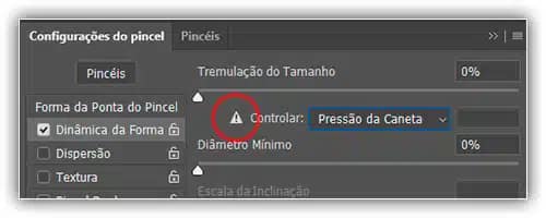 O ícone de aviso é a maneira do Photoshop de dizer "Boa tentativa, amigo".