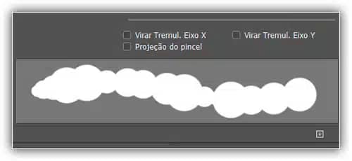 Valores mais altos de Tremulação resultam em mais aleatoriedade no tamanho de cada ponta do pincel.