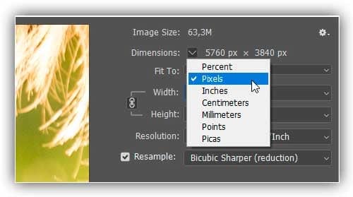 As dimensões podem ser exibidas em diferentes tipos de medição.