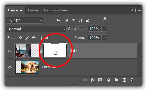 Certifique-se de que a máscara, e não a camada, esteja selecionada.